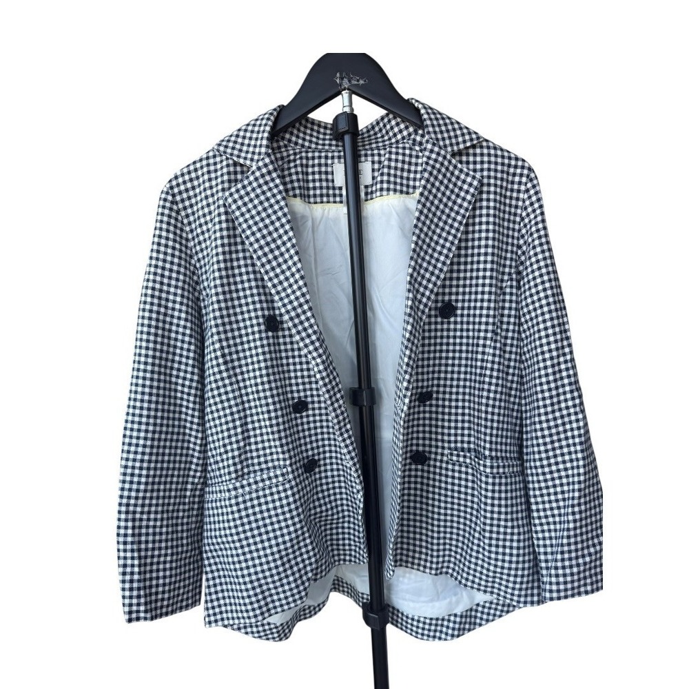 Nikki Kule Blazer Jacket Women 6 Black White Tweed Gingham Check Double Breasted